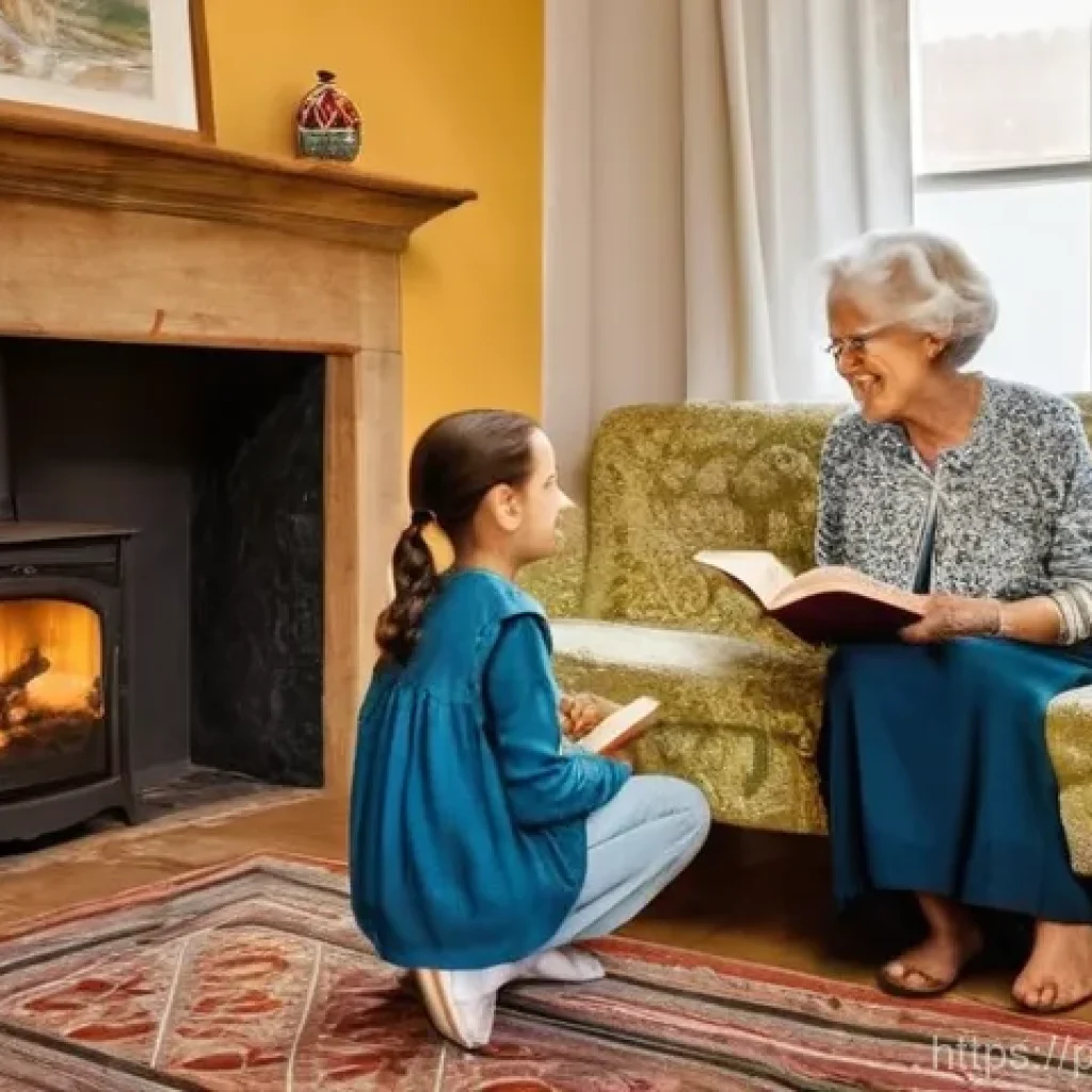 멀티제너레이션 주거의 사회적 안전망 강화 방법 - **Prompt 1: A Cozy Intergenerational Story Time**
A warm and inviting living room in a tradition...