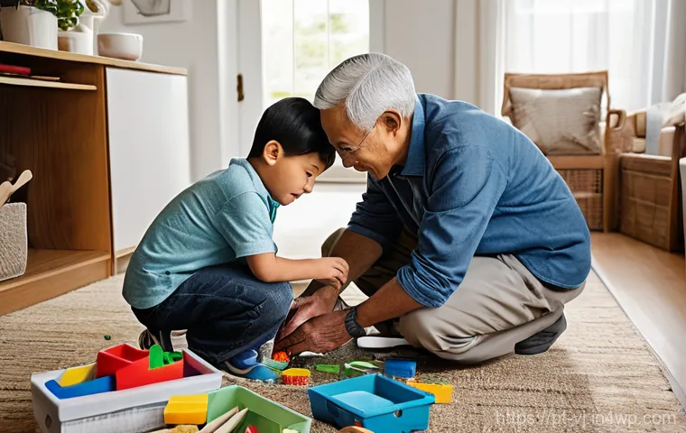 멀티제너레이션 주거의 경제적 이점 - **Prompt:** A heartwarming, sunlit scene inside a modern, cozy multi-generational home. A grandmothe...