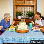Home 18 국내외 멀티제너레이션 주거 모델 비교 - A vibrant and heartwarming scene of a multi-generational Portuguese family celebrating a birthday in...