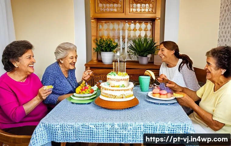 국내외 멀티제너레이션 주거 모델 비교 - A vibrant and heartwarming scene of a multi-generational Portuguese family celebrating a birthday in...