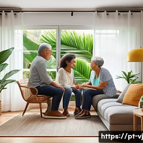 Home 29 멀티제너레이션 주거의 위험 요소 - A warm, cozy multigenerational Brazilian family home interior showing three generations sharing limi...