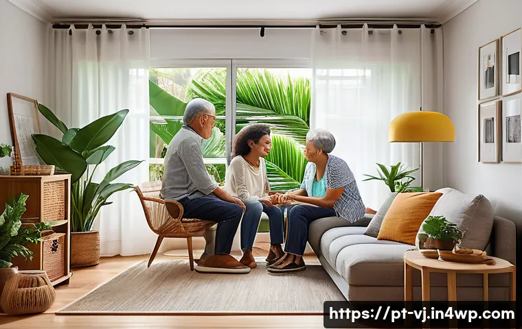 멀티제너레이션 주거의 위험 요소 - A warm, cozy multigenerational Brazilian family home interior showing three generations sharing limi...