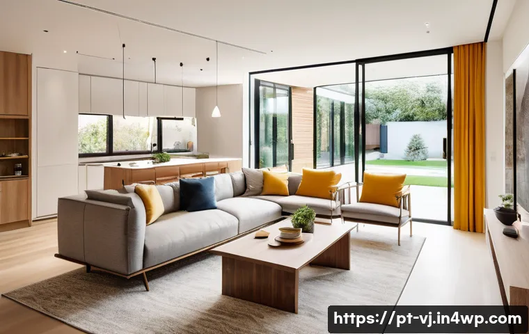 멀티제너레이션 주거 건축 디자인 트렌드 - A spacious multigenerational home interior showcasing smart division of spaces: a modern open-plan l...