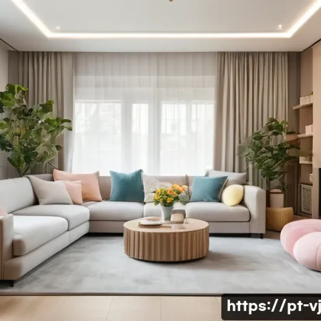 멀티제너레이션 주거 공간의 소음 관리 방법 - A cozy multigenerational living room featuring thick plush rugs and heavy curtains that absorb sound...