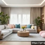 Home 21 멀티제너레이션 주거 공간의 소음 관리 방법 - A cozy multigenerational living room featuring thick plush rugs and heavy curtains that absorb sound...